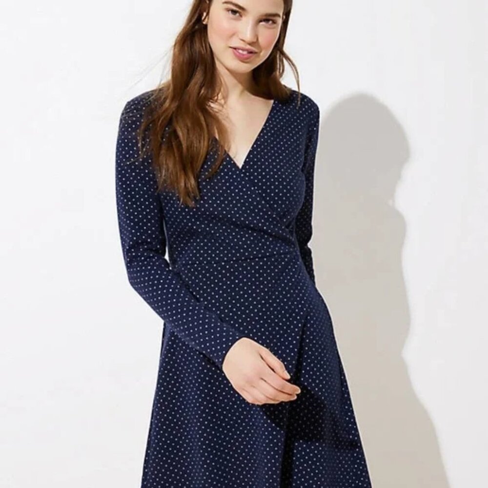 Loft Faux Wrap Geo Jacquard Dress